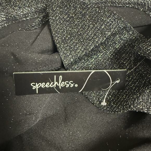 Speechless Long Sleeve Ruffle Hem Dress Juniors Medium Black Metallic - Picture 10 of 10